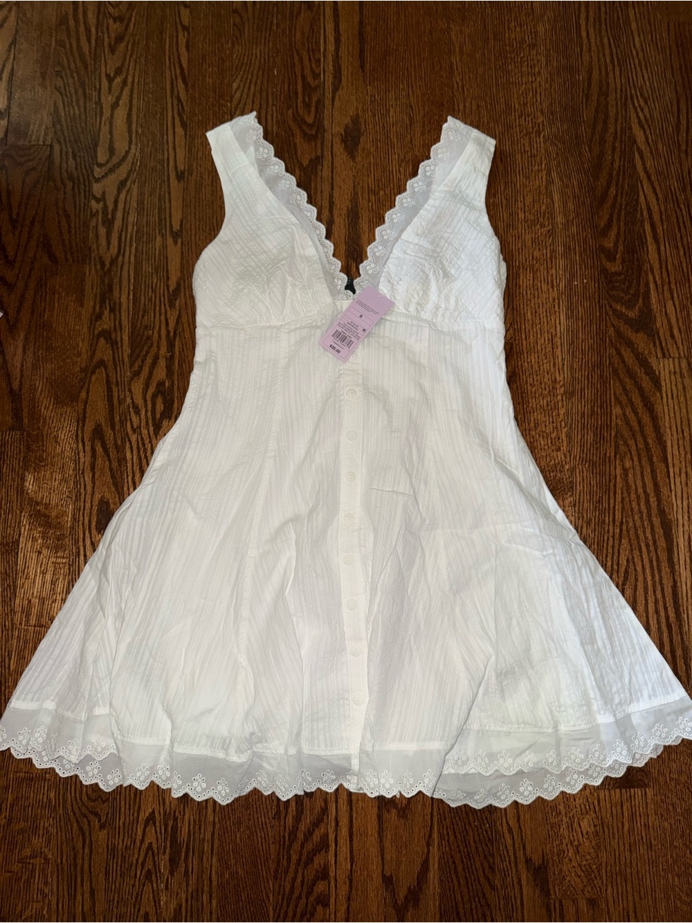 wild fable White Lace-Trim Button-Front Mini Dress